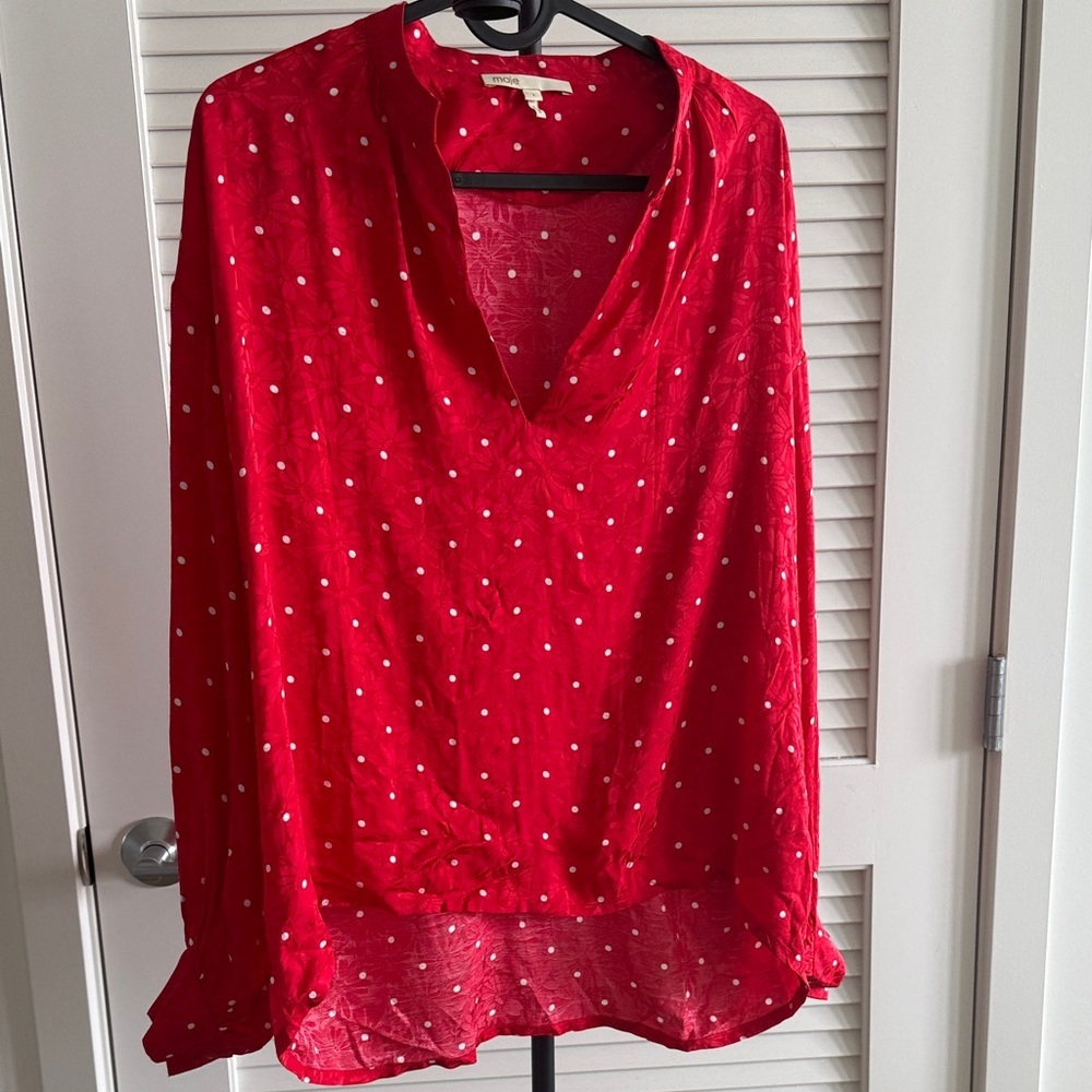 Maje Red Polka Dot Floral Blouse